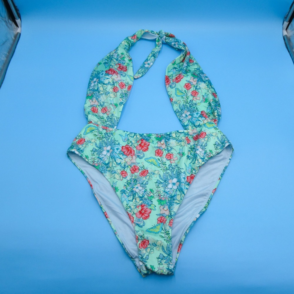 Victorias Secret Monokini Womens Extra Large Halter Floral Green Polyamide XL